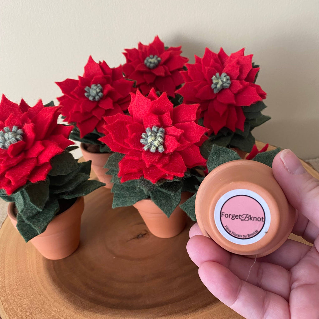 Christmas Mini Felt Poinsettia in Terracotta Pot