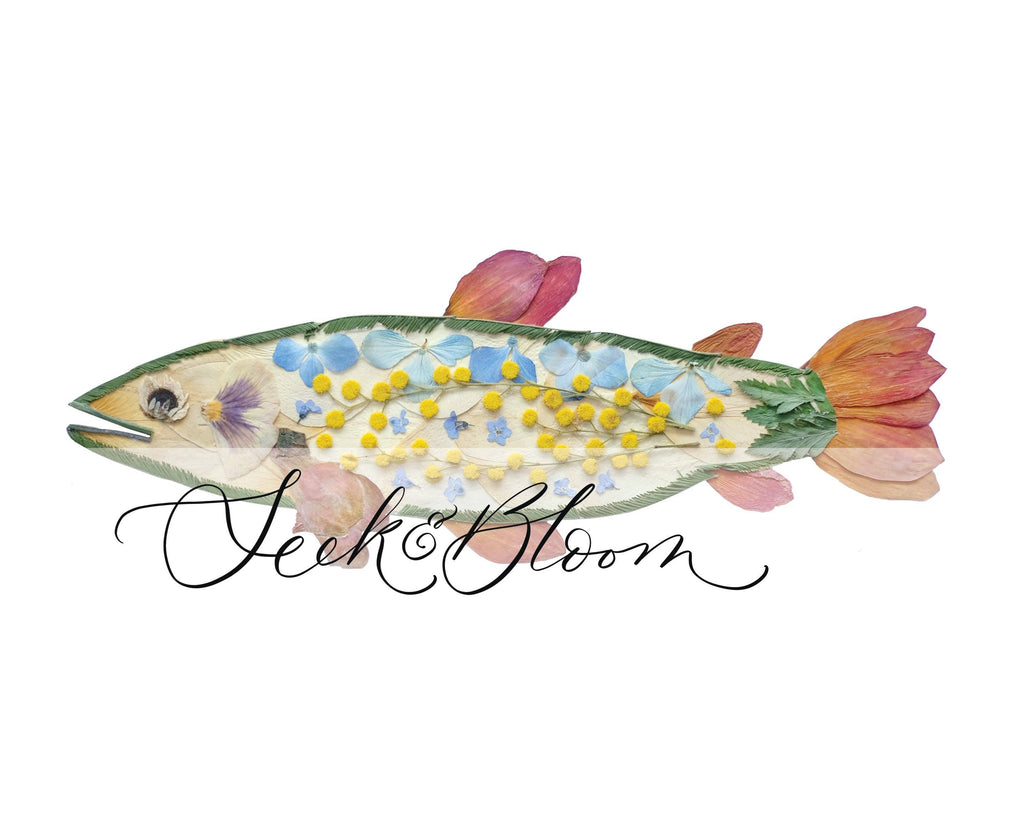 Fish Trout, Pressed Flower Art Print: 8x10