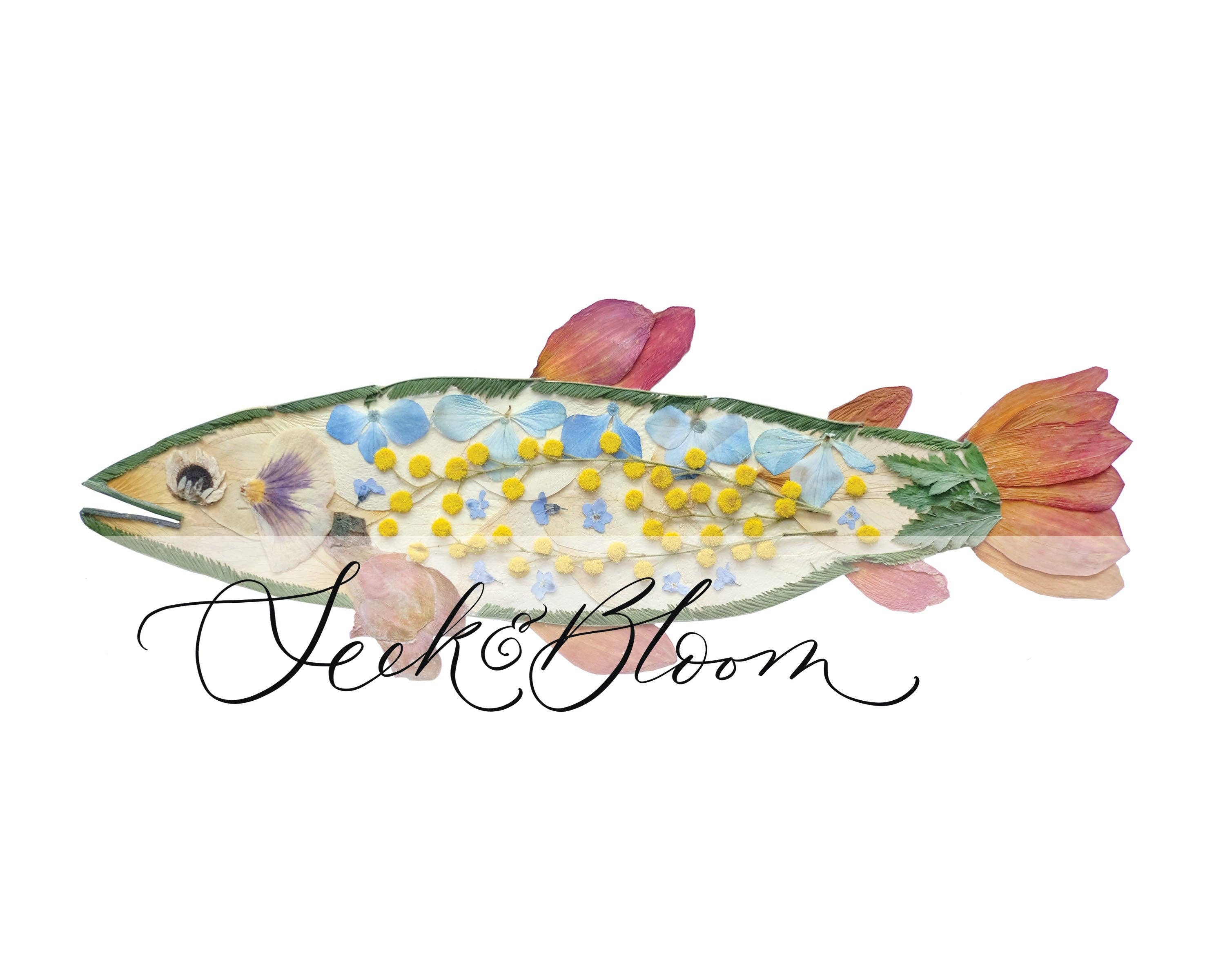 Fish Trout, Pressed Flower Art Print: 8x10